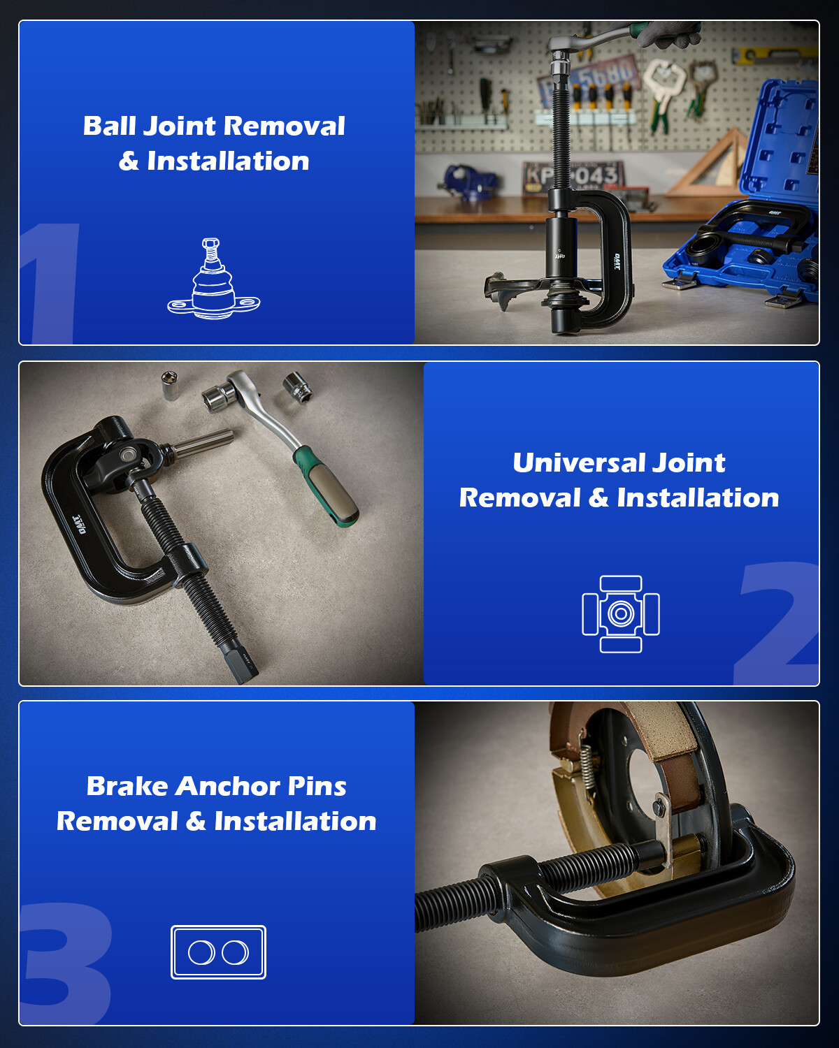 OMT Heavy Duty 4 in 1 Ball Joint Press U Joint Removal Tool Kit w 4 x 4 Adapters