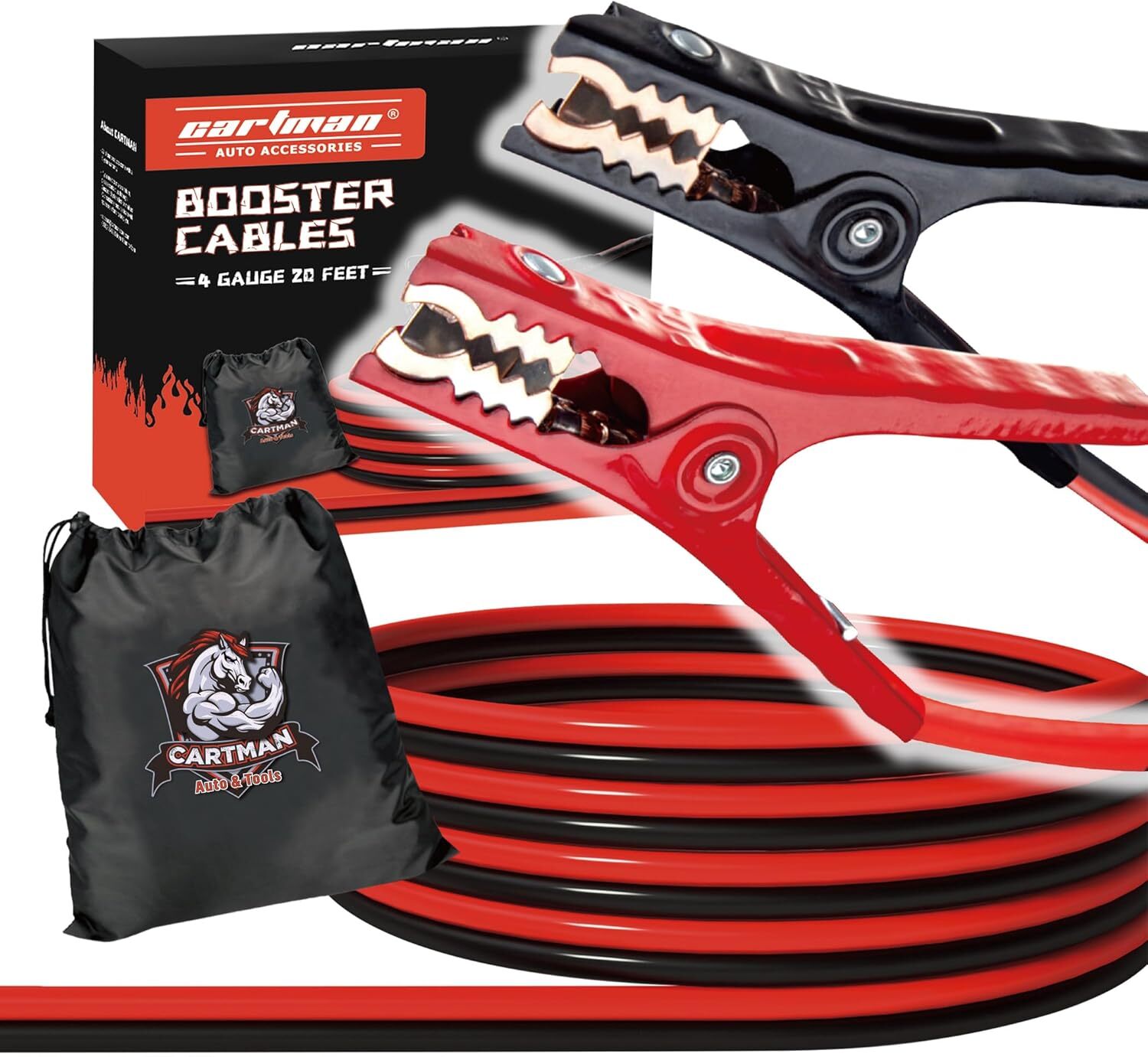 CARTMAN 4 Gauge 20 Feet Jumper Cables with Carry Bag