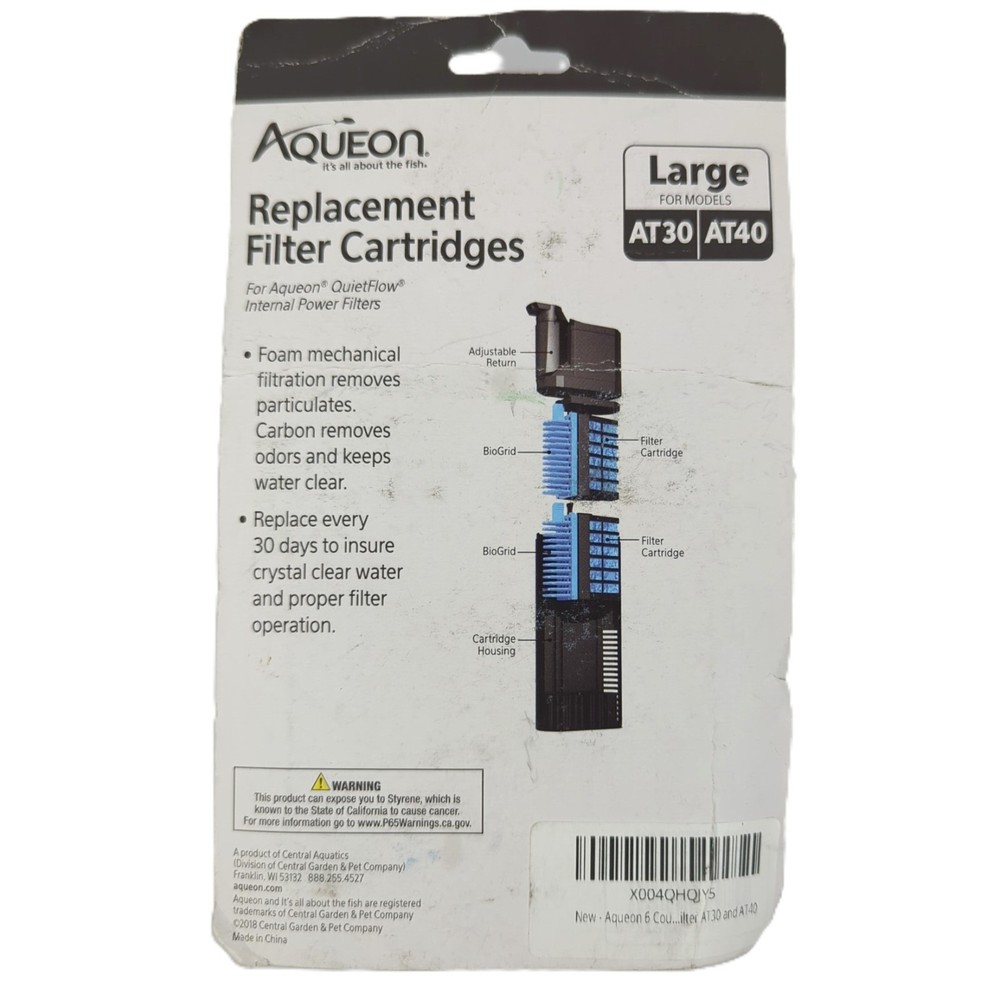 AQUEON Replacement Filter Cartridges Large AT30 AT40 QuietFlow 2 Pack Sealed