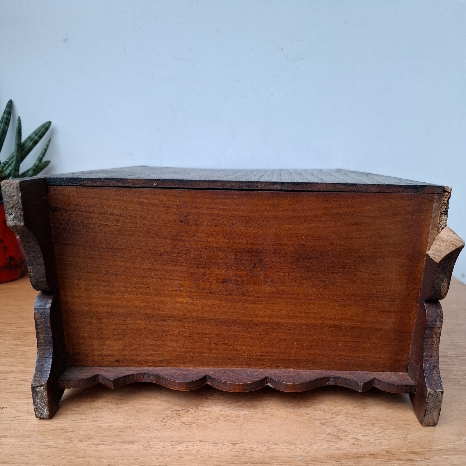 Vintage Antique Edwardian Arts and Crafts Wooden Smokers Cabinet 2 Drawers 32cm