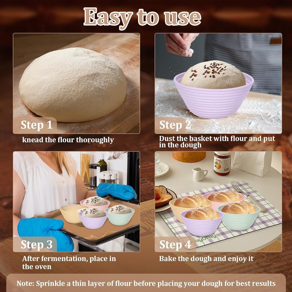 4Pcs Mini Silicone Bread Proofing Baskets 5" Sourdough Banneton Proofing Bas