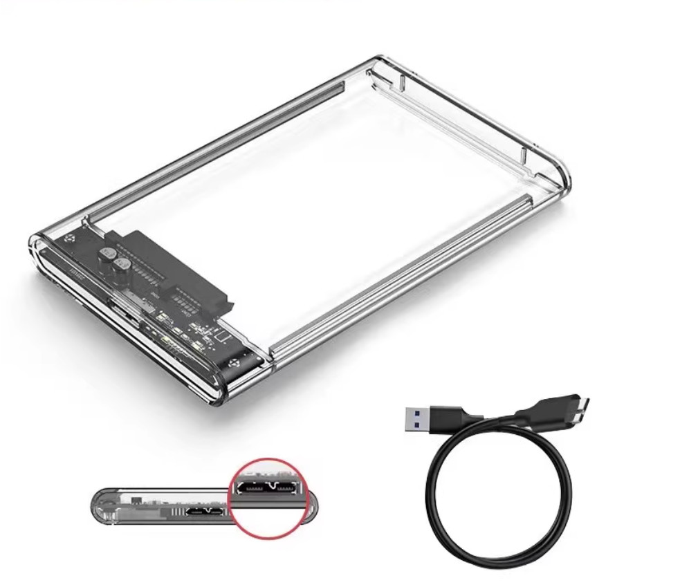 2.5" SATA USB 3.0 Clear Hard Drive Disk HDD SSD Enclosure External Laptop Case，