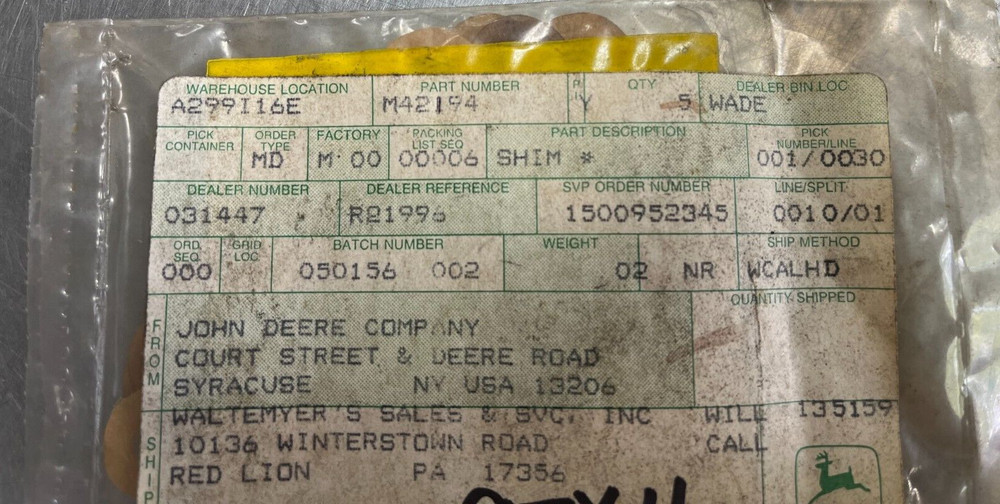 M42194 OEM John Deere Shim