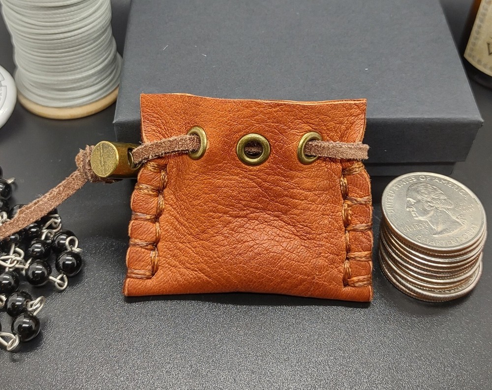 TINY Deerskin Leather Drawstring Pouch for rings, earrings, coins.