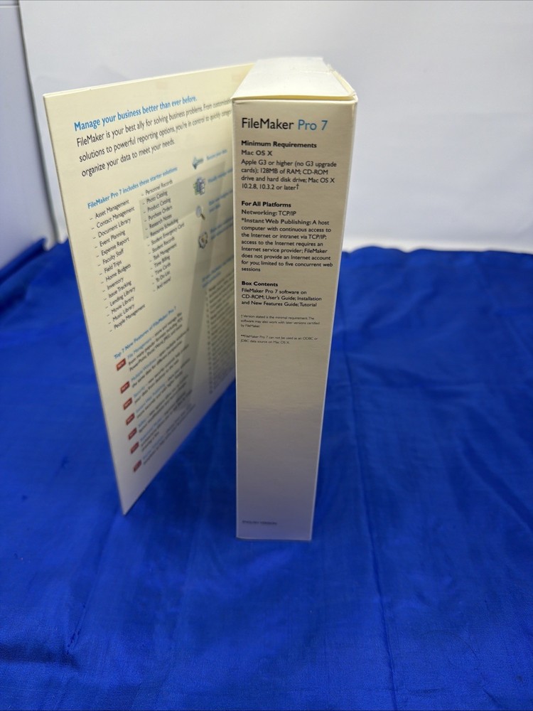 FileMaker Pro 7 Software for Mac CD-ROM Complete with Box & Manuals