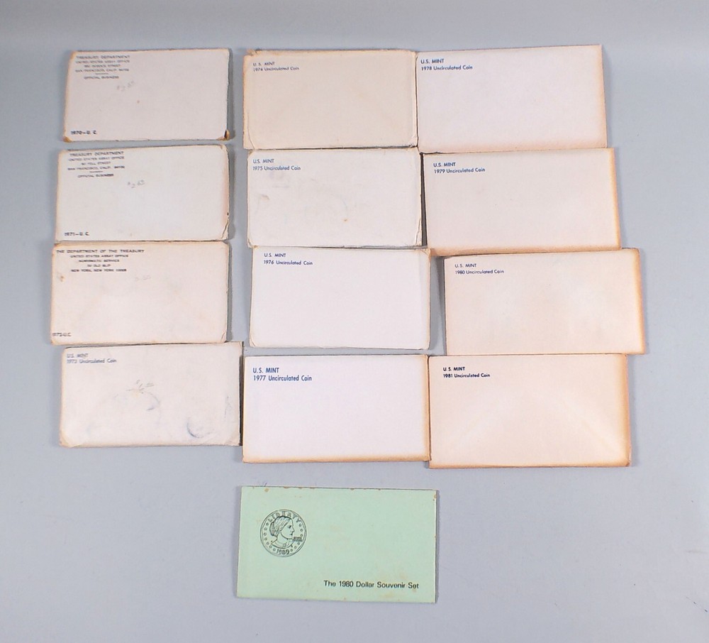 Complete Run 1970-1981 US Uncirculated Mint Sets + SBA Dollar 13 Sets