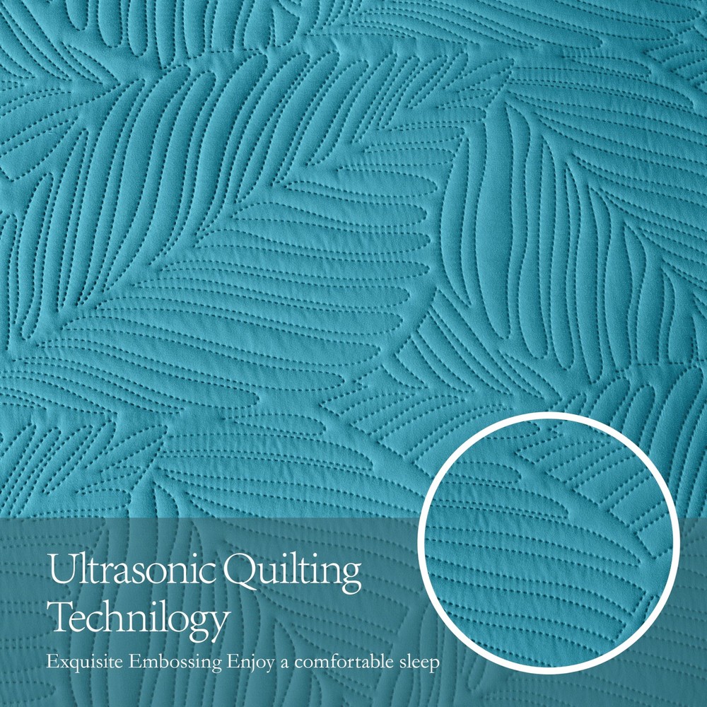 OARAGE Queen Quilt Bedding Set Soft Lightweight Teal Bedspread with Leaf Pattern