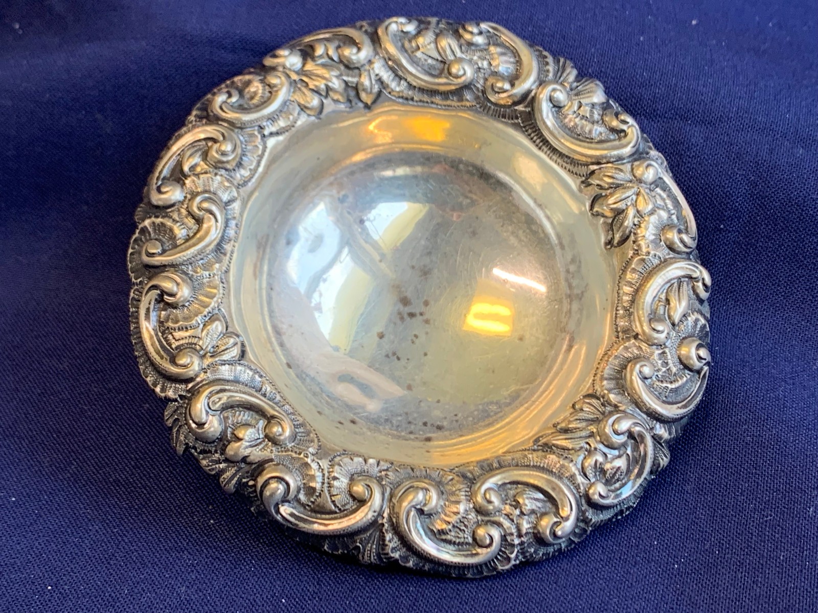 Antique Sterling Silver Condiment Dish Master Salt Cellar 36.66g Floral Repousse