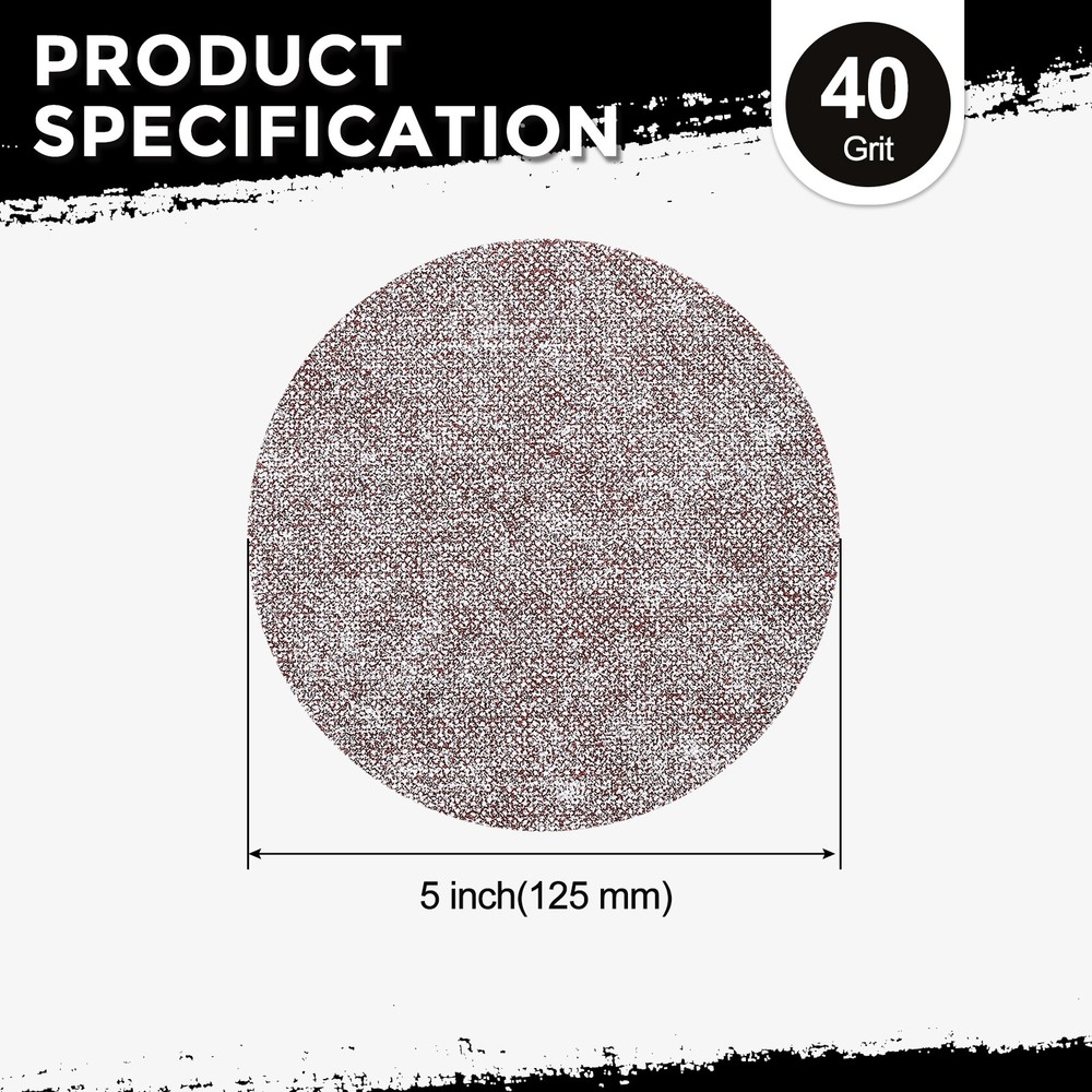50 Pcs 5 Inch 40 Grit Hook and Loop Grid Sanding Discs