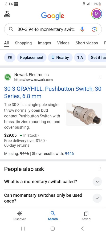 5pc GRAYHILL 30-3 Pushbutton "NORMALLY OPEN, CLOSED WHEN PUSHED" Black Actuator