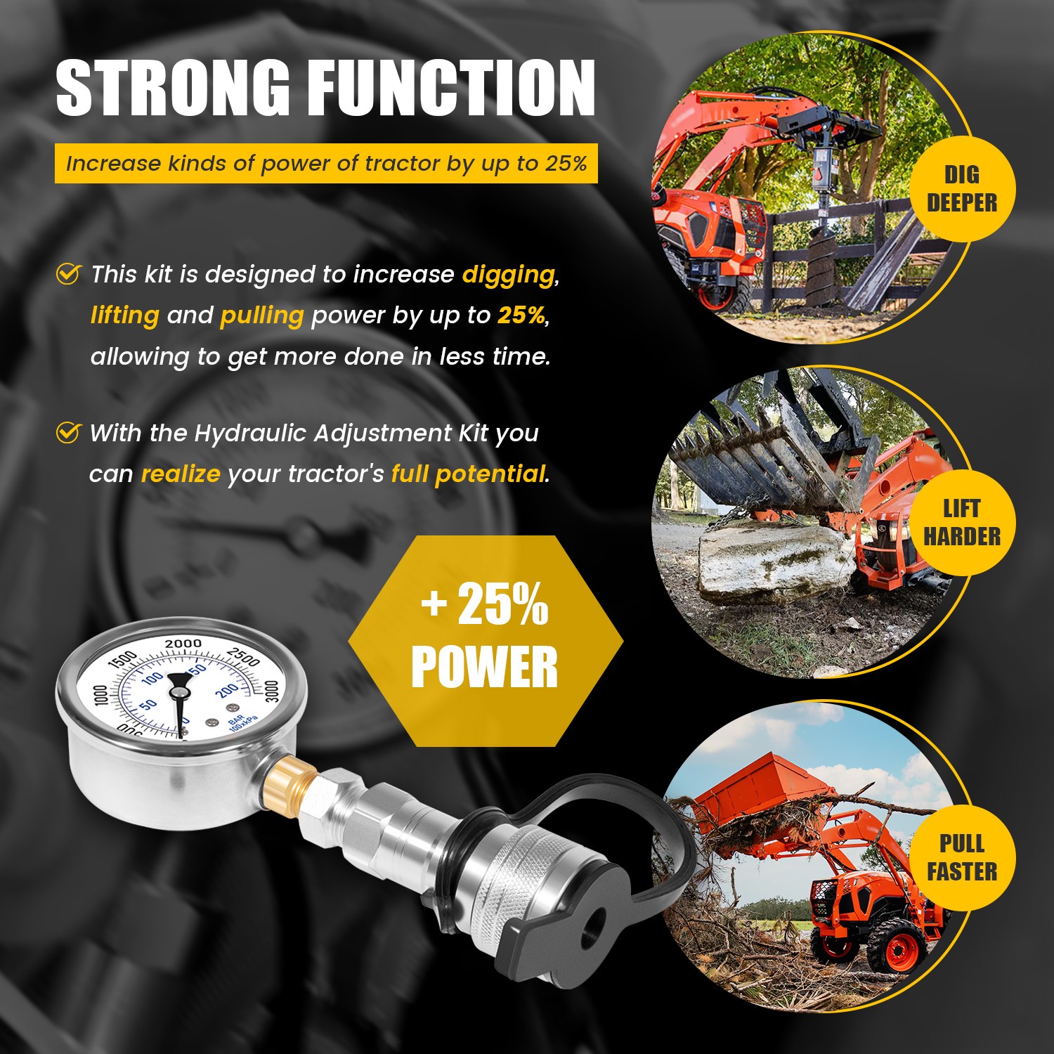 Replace for KUBOTA HST Boost Kit W/Gauge HST Hydraulic Shims Fit for KUBOTA MX