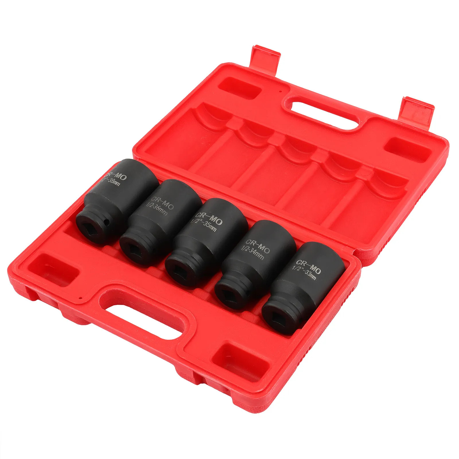 5Pcs 1/2" Drive Deep Impact Axle Hub Socket Set 6 Point 33mm 34mm 35mm 36mm 38mm