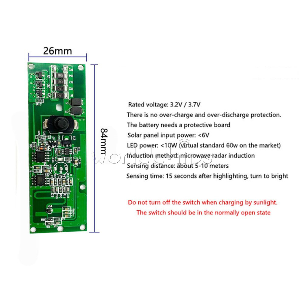 3.7V Infrared Solar Lamp Circuit Board Light Radar Control Module +Remote