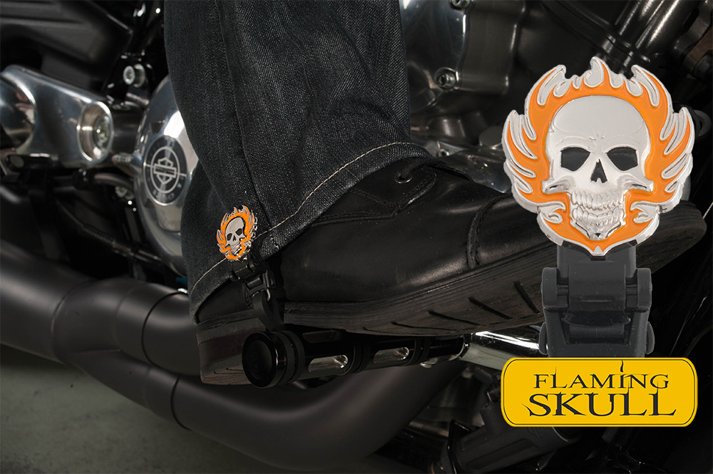 6" Flaming Skull Biker Boot Straps