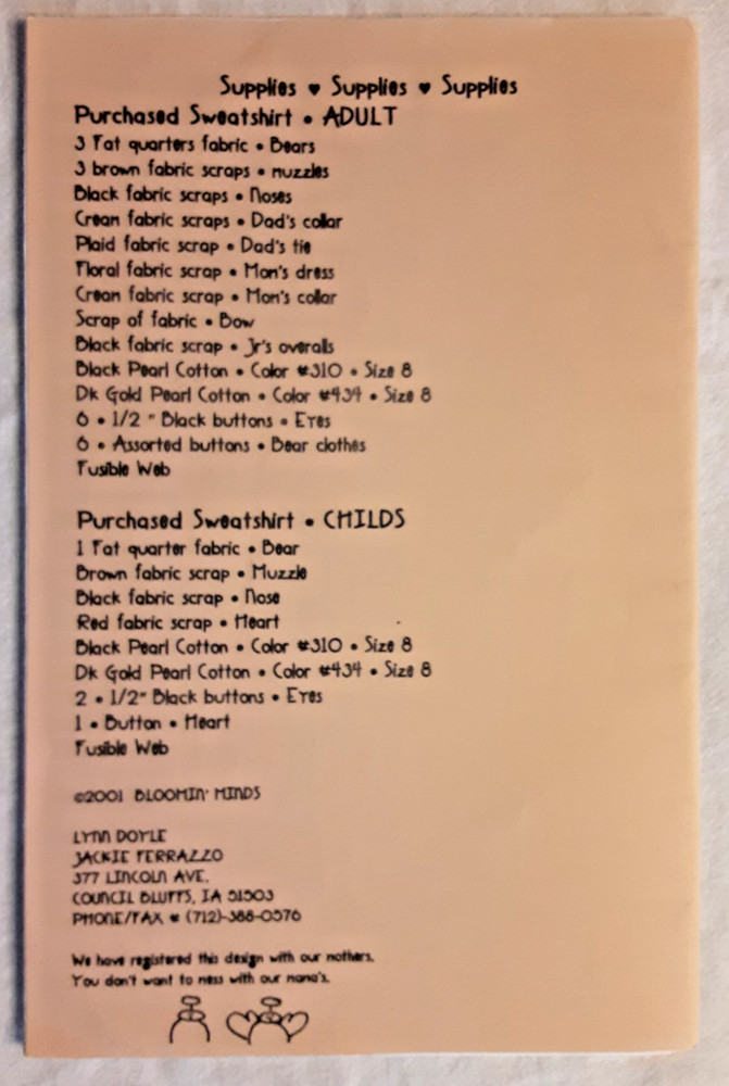 Bloomin' Minds BEAR COLLECTOR Sweatshirt Sewing Craft Project Pattern (H)
