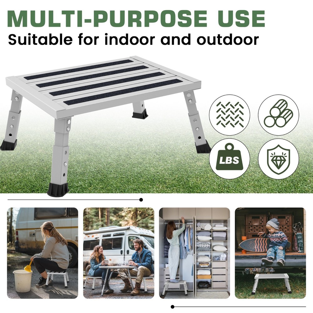 Adjustable Height Aluminum RV Step, Stable Foldable Platform Step Stool,Silver