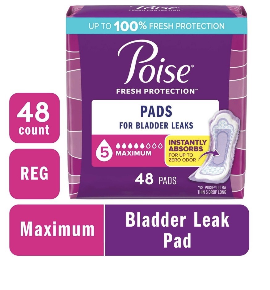 Poise Incontinence Pads 5 Drop Maximum Absorbency Regular Length 48 Count