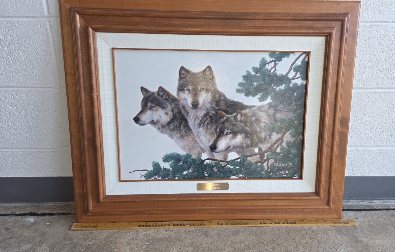 BRENDA POLLREISZ ORIGINAL OIL PAINTING " GRAY SILENCE" WOLVES LARGE