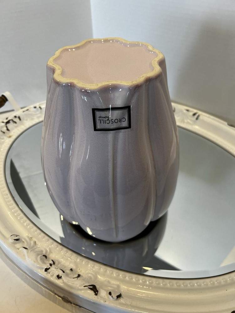 Croscill Heavy Ceramic Eggshell Pink Tulip Shaped Waste Basket READ