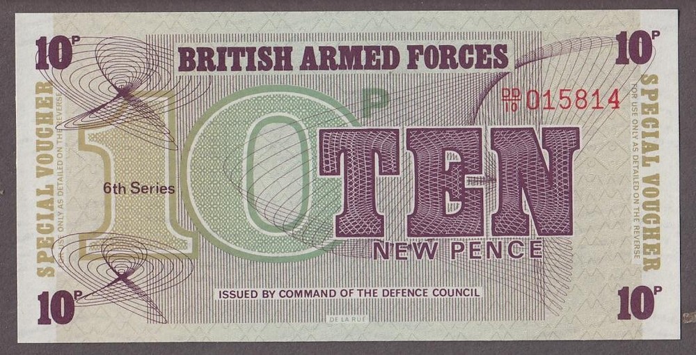 British Armed Force 10 New Pence Note 6th Series UNC