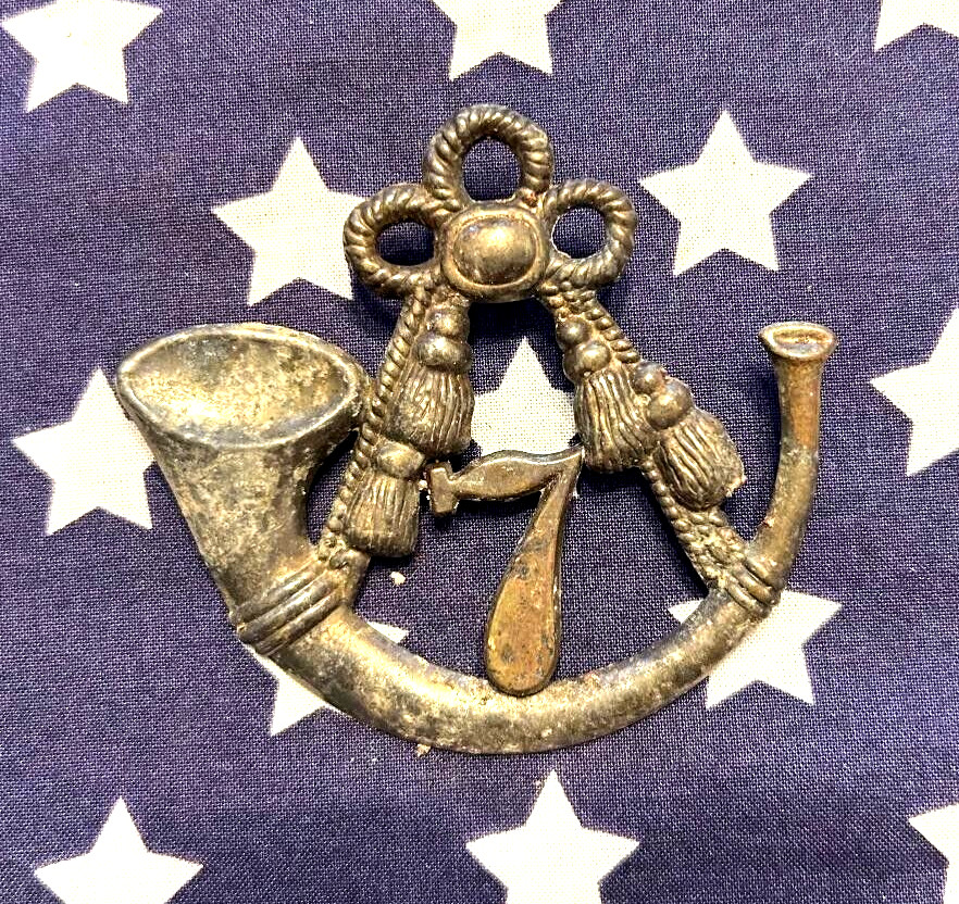 ORIGINAL PRE CIVIL WAR ERA 7TH INFANTRY BRASS HORN SHAKO HAT INSIGNIA