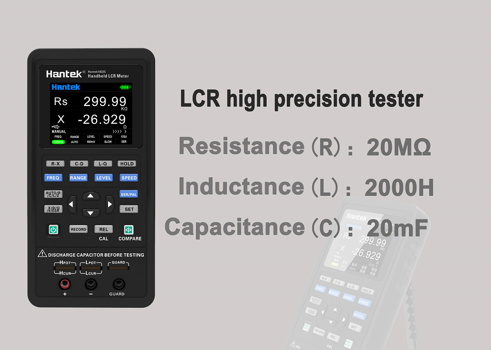 Handeld LCR Meter Measuring Instrument 40kHz 0.6Vrms Data Record Analysis