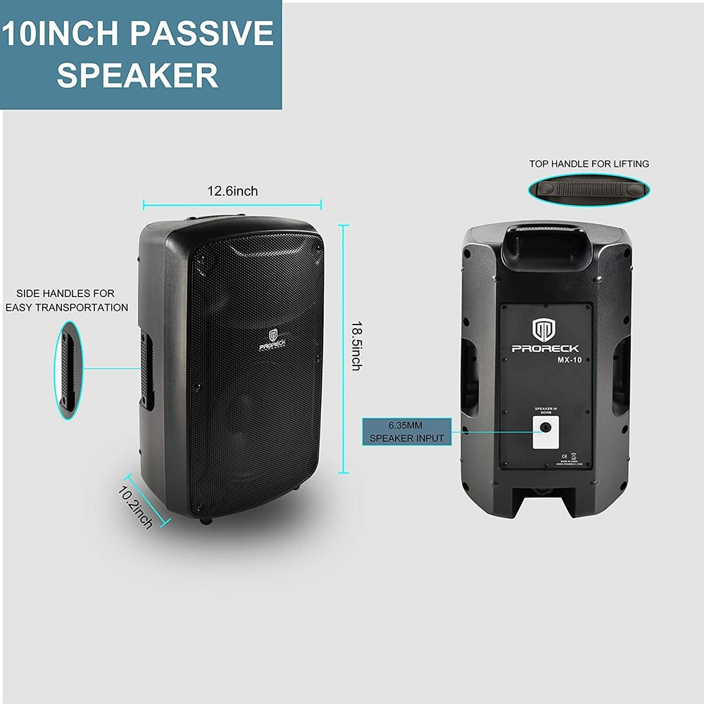 PRORECK Powered Bluetooth PA System 1600W Mixer 10inch Passive Speaker