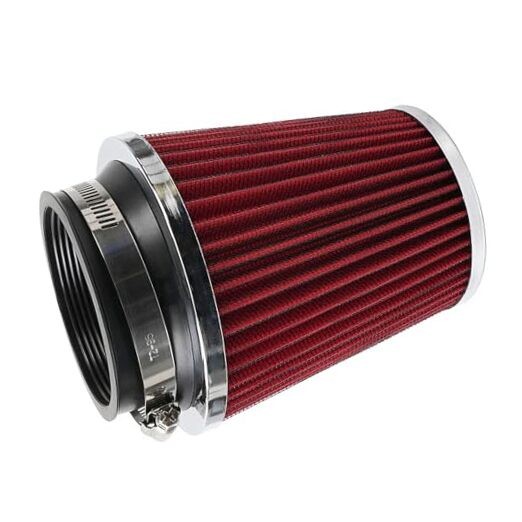 Clamp-On Cold Air Intake Filter, High Performance, Washable Filter, Red