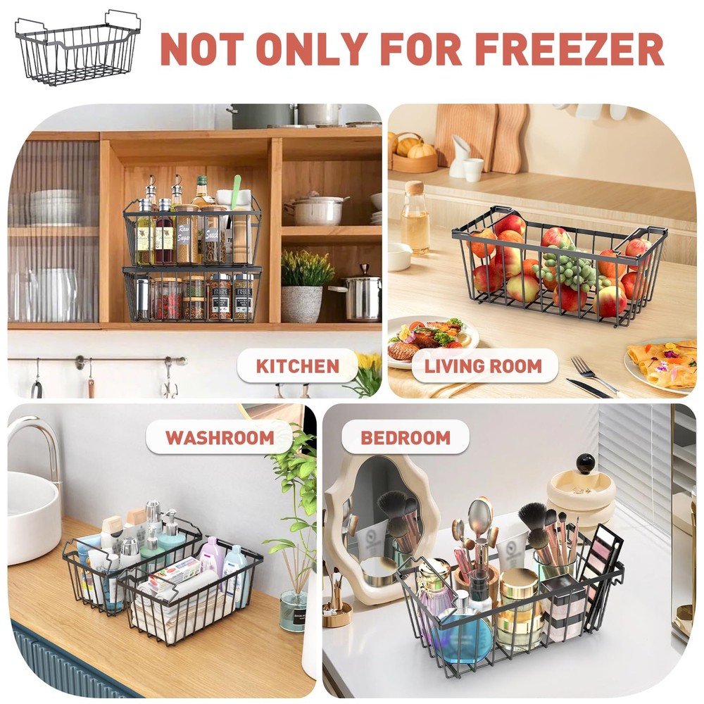 Freezer Organizer Bins with Foldable Handle, 4 Pack Stackable Freezer Baskets...