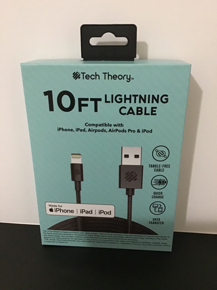 NEW Tech Theory 10ft Cable Compatible with iPhone, iPad, iPod-Charge/Transfer