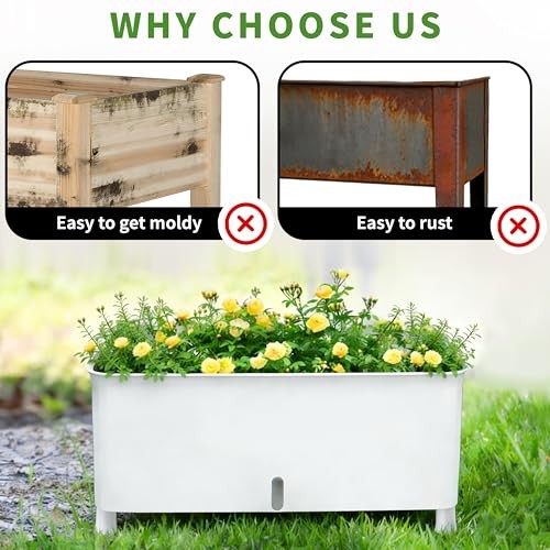 Self-Watering Raised Planter Box with Lockable Wheels,2 Plus Size Two-layer