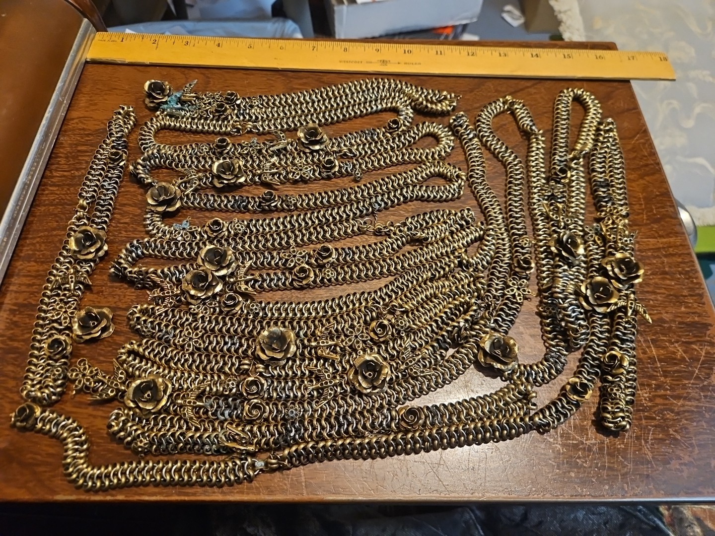 Huge Repurposing Lot Chains Pieces Vintage 60s Brass Stampings Findings Jewelry