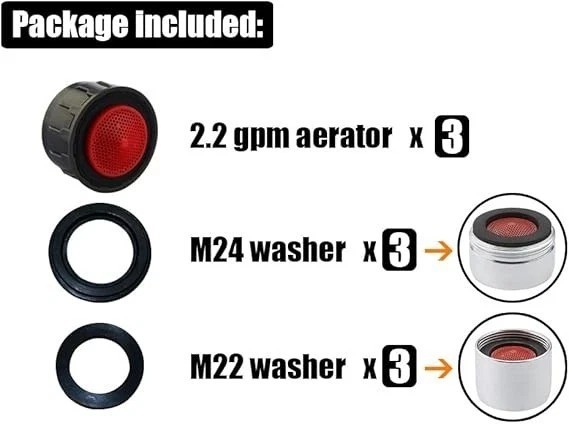 3 Pack Faucet Aerators Insert 2.2 GPM Flow Restrictor Bathroom Replacement Part