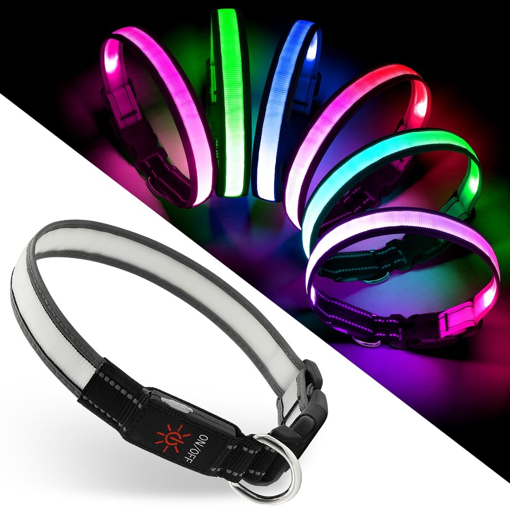 Light Up Dog Collar, Multicolor LED Collar with 7 Large,