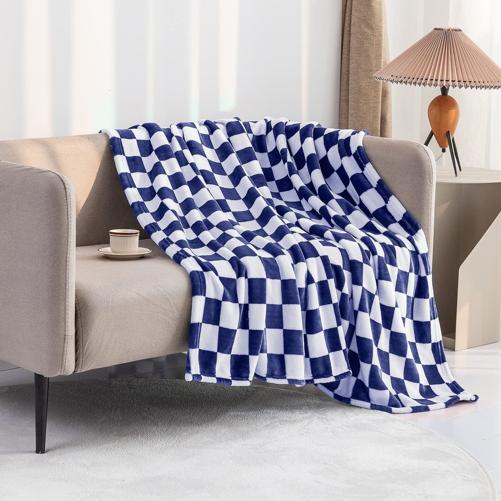 LOMAO Throw Blankets Flannel Blanket with Checkerboard Grid Pattern Soft Thro...