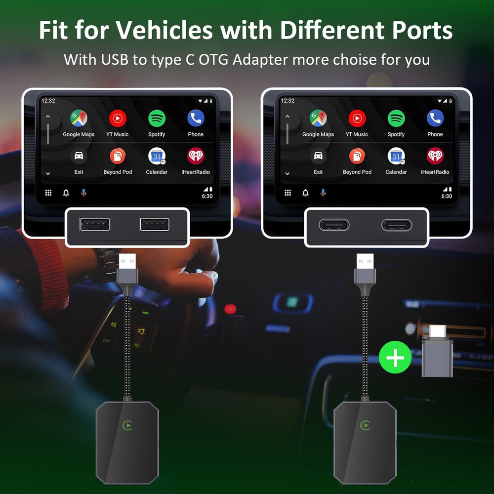 2in1 Wireless Apple CarPlay & Android Auto Adapter USB Plug&Play Fast Connection