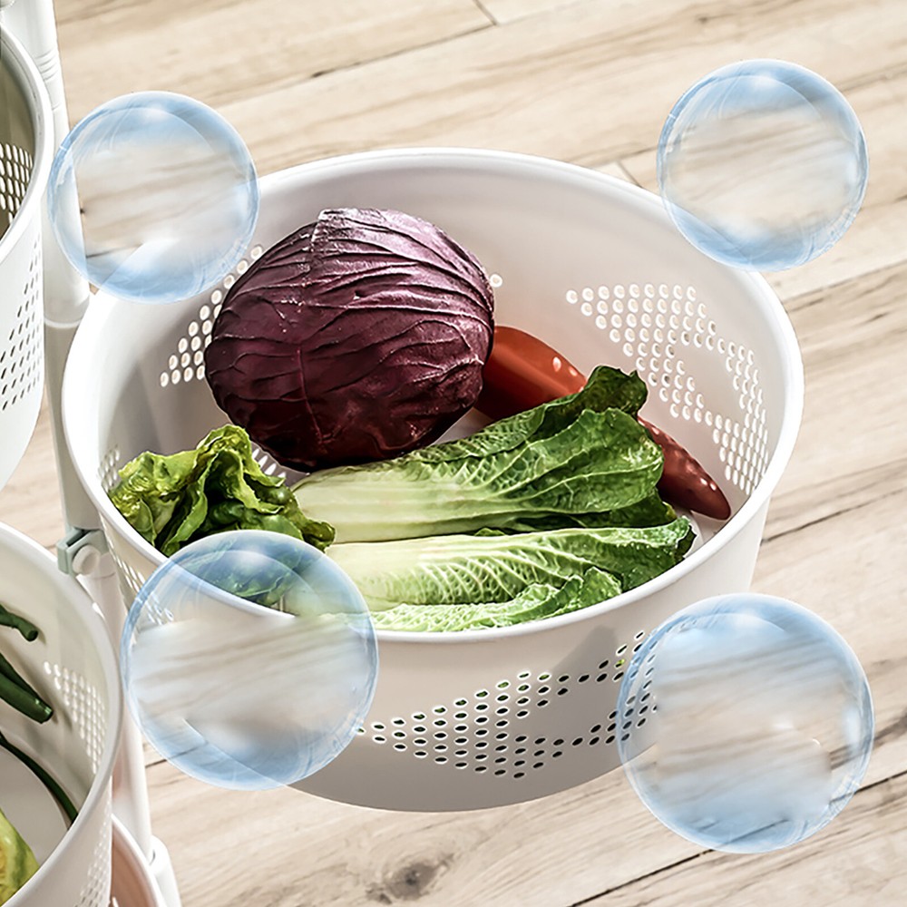 Kitchen Storage Cart Rotating Basket Vegetable Rack Multi-Layer Storage Shelves