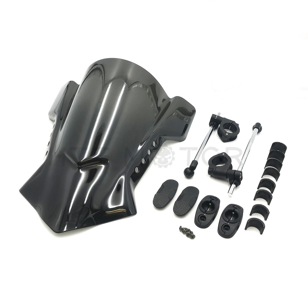 HongK Universal 7/8" 1" Handlebar Mount Black Windshield Windscreen For Harley