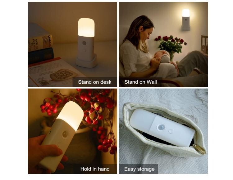 Rechargeable Motion Sensor Night Light Battery Operated nightlights Dimmable ...