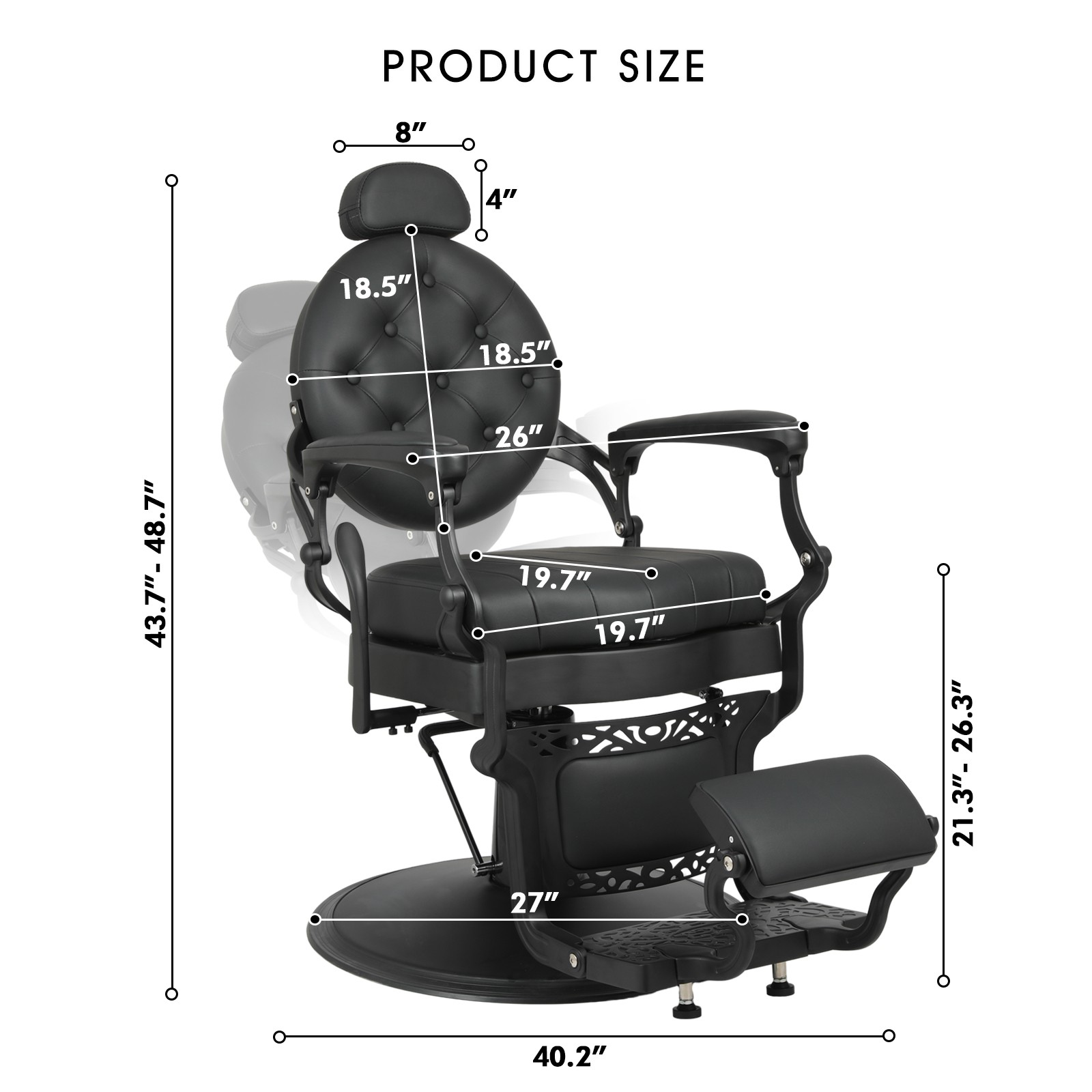 Black Vintage Recline Heavy Duty Barber Chair Hydraulic All Purpose Beauty Salon