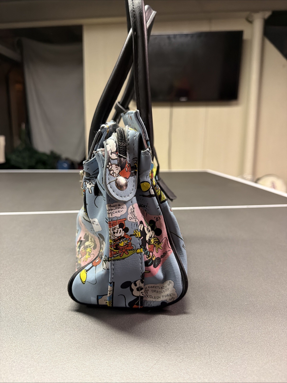 Disney Minnie & Mickey Mouse Purse Lock & Key Satchel Handbag Cartoon Comic Blue