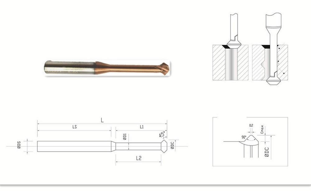 KLOT TiCN Coated Solid Carbide MICRO Front&Back Chamfer Cutter End Mill 3mm-12mm