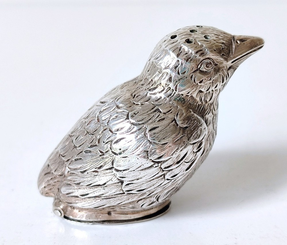 Vintage Solid 800 Silver Bird Shaped Salt Pepper Shaker Pepperette Germany c1940