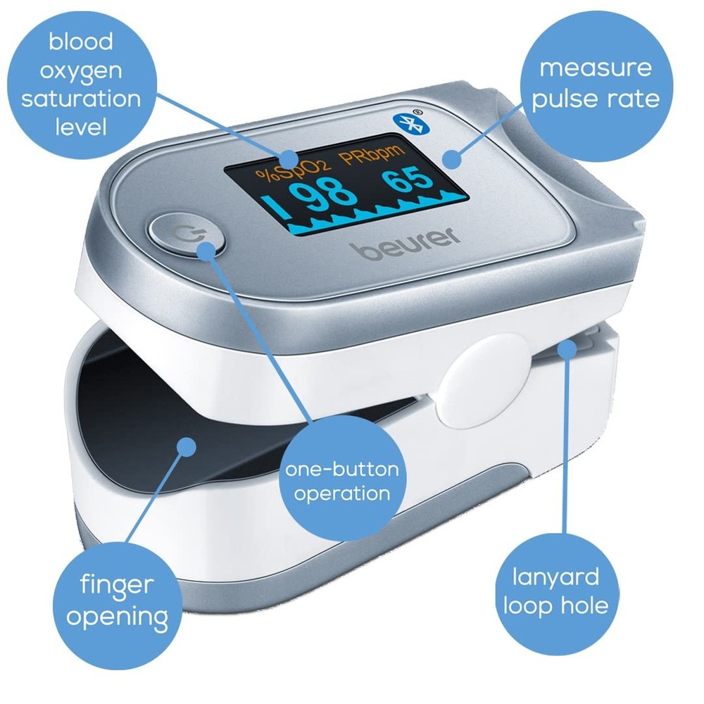 Beurer Bluetooth Digital fingertip Pulse Oximeter, PO60 - Bluetooth, silver