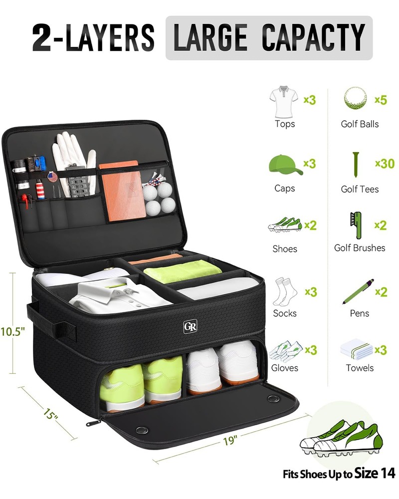 Odor-Absorbing 2-Layer Large Golf Trunk Organizer with 48L, Black