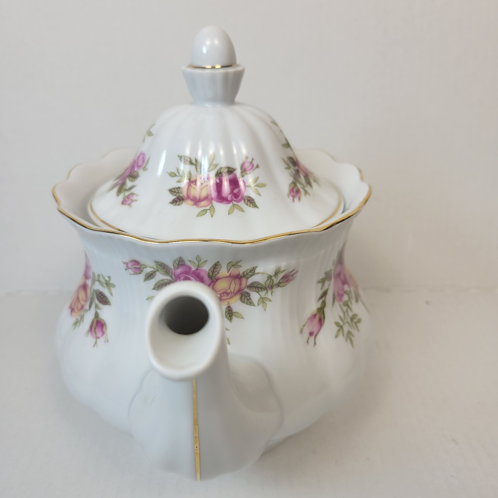 Crystal Clear Porcelain Teapot Pink Roses Gold Trim Poland Floral Tea Pot