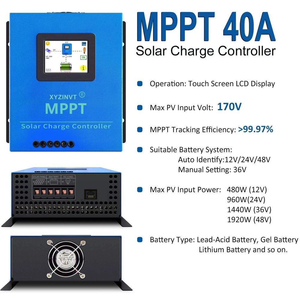 MPPT Solar Charge Controller 40A 170V Input Volt PV Solar Panel Controller