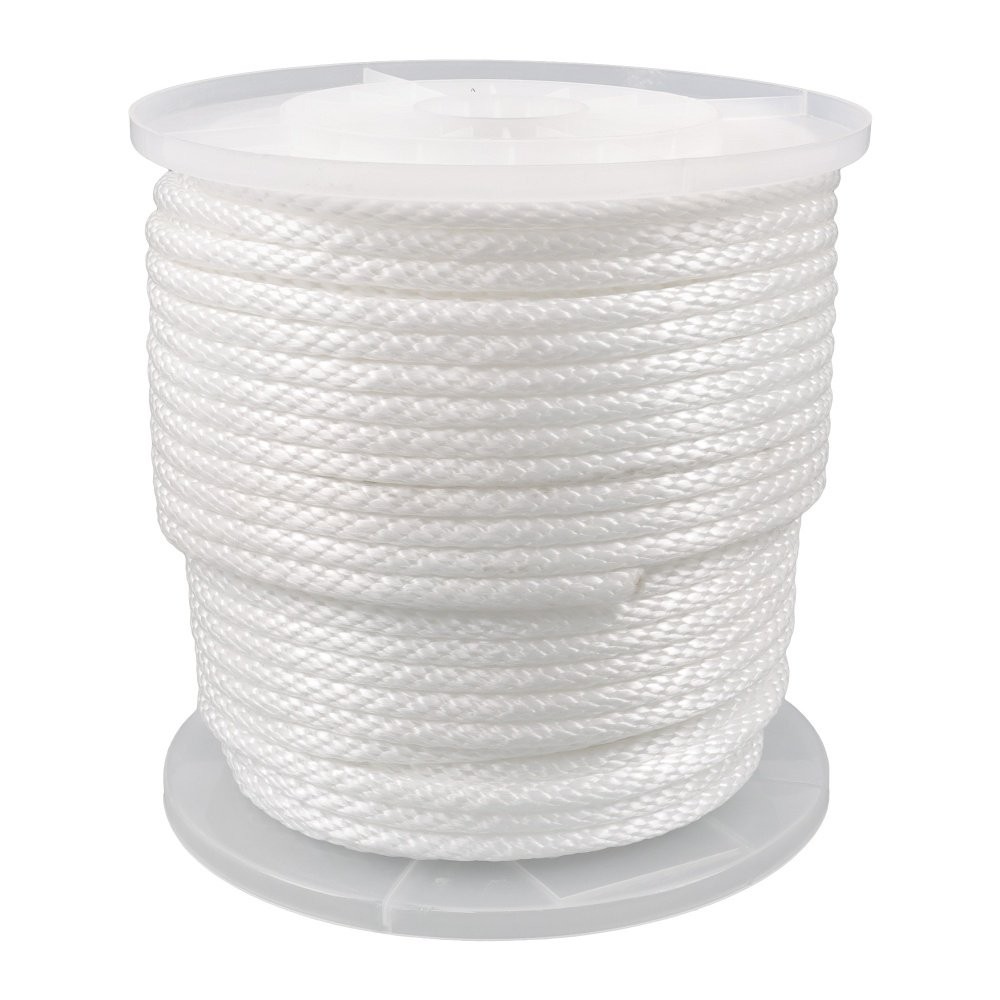 5/16 Inch 250ft White Nylon Solid Braid Rope Abrasion Resistance Multipurpose