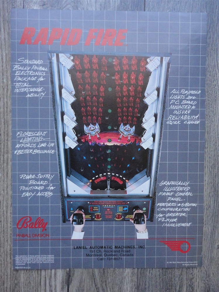 Rapid Fire Pinball Machine Flyer / Original Brochure
