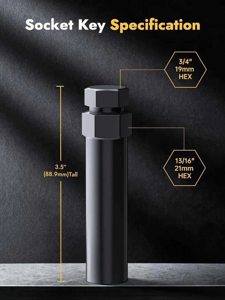 6-Point Spline Lug Nut Socket Key Tool - 17mm Hex Black